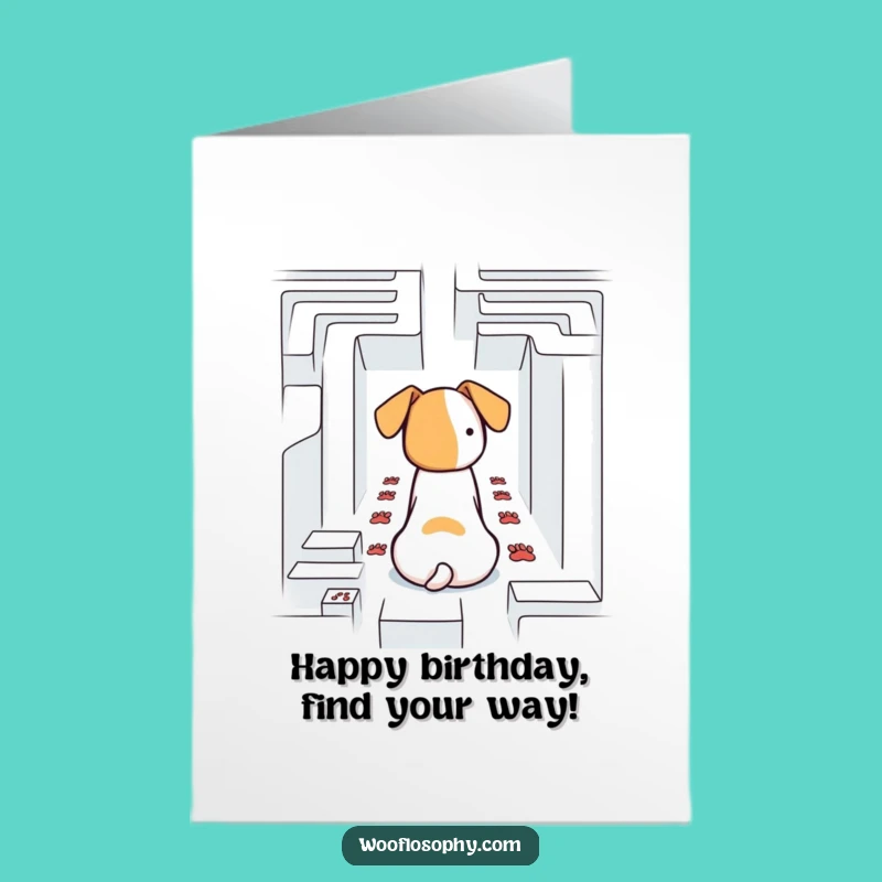 Free Printable Birthday Card: Dog in Maze, Funny Confused Pooch Downloadable