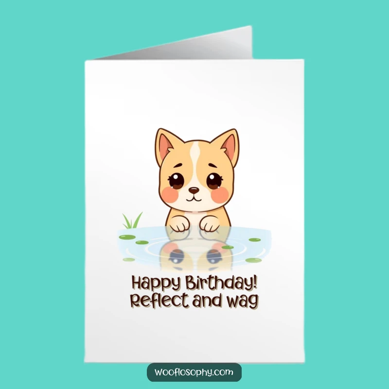 Free Printable Birthday Card: Dog Pond Reflection Fun Downloadable Gift