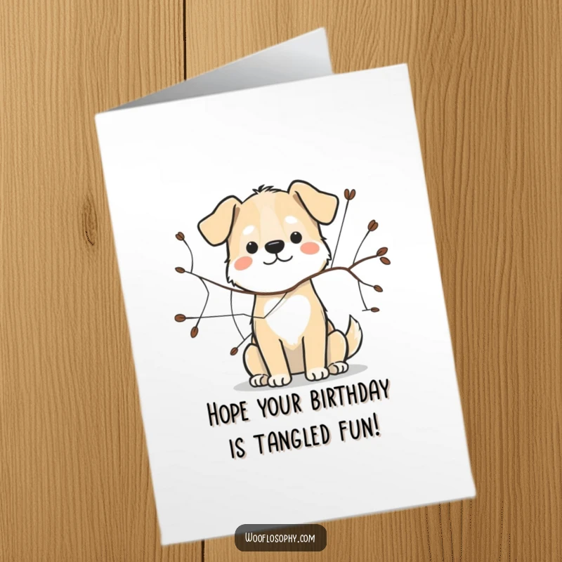 Funny Free Printable Birthday Card: Dog drawing a web with a twig, symbolizing connection and creativity, great for birthdays.