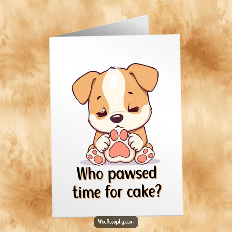 Funny Free Printable Birthday Card: A dog pondering his paw print with existential dread, a perfect DIY thoughtful gift.