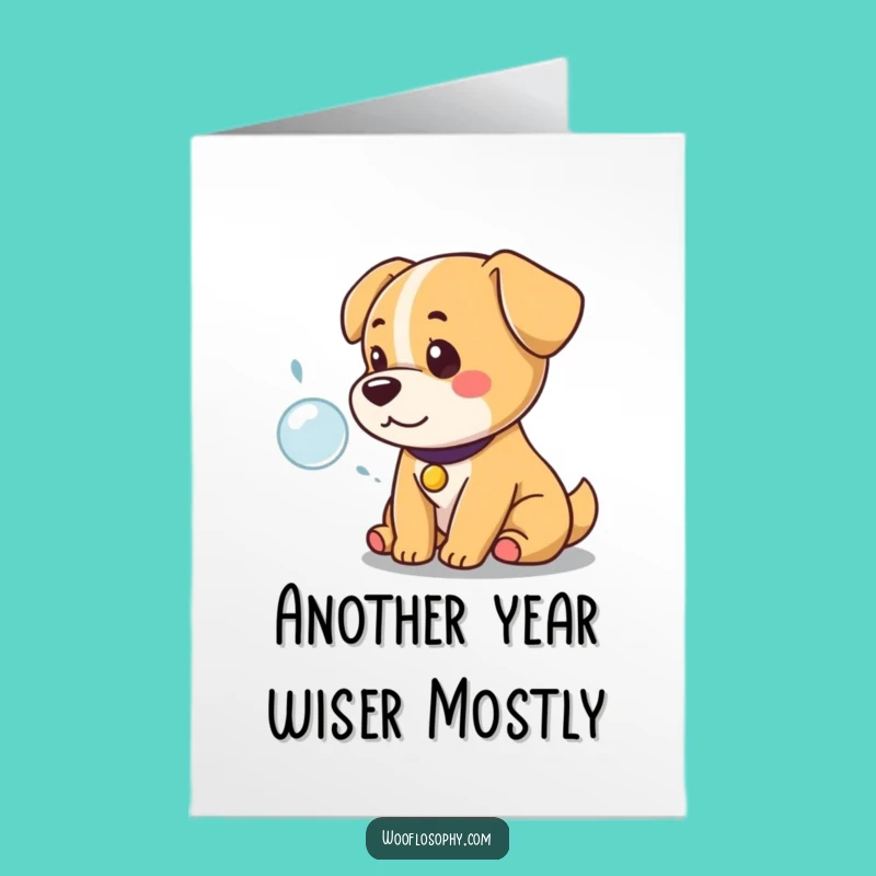 Free Printable Kawaii Dog Birthday Card: Regal Pup Ponders Bubble - Funny Downloadable Gift