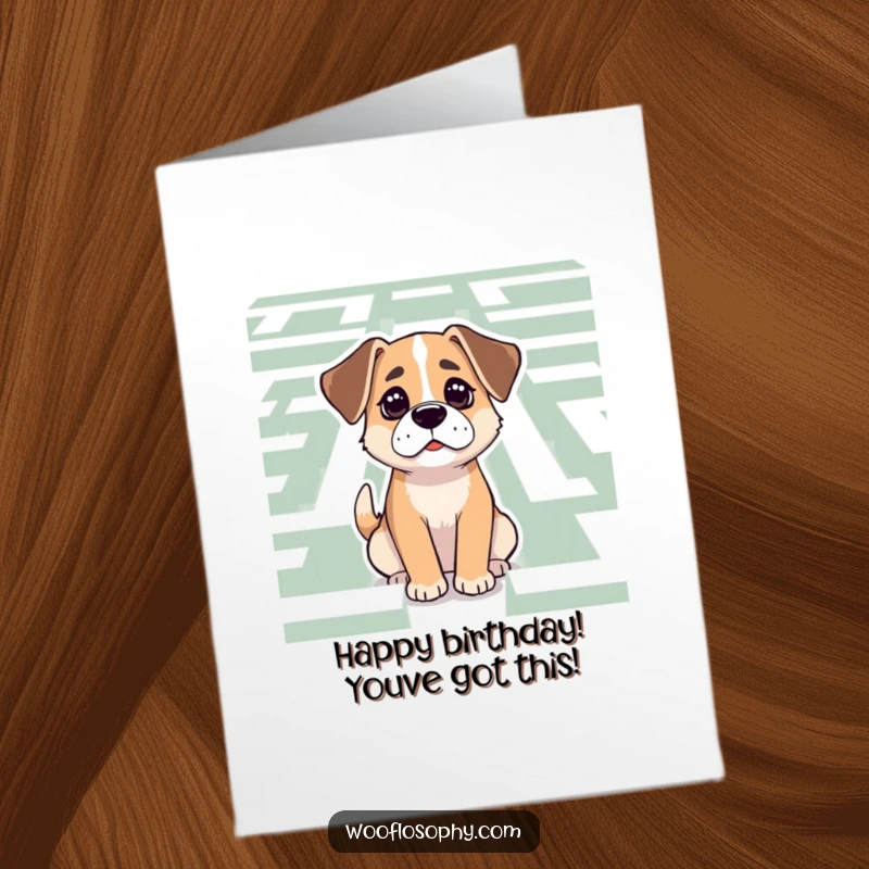 Funny Free Printable Birthday Card: Dog calmly determined to solve a maze, a clever and humorous DIY gift.