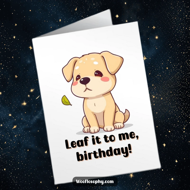 Funny Free Printable Birthday Card: A dog thoughtfully watches a single leaf fall, adding wise charm to a birthday wish.