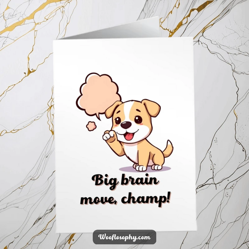 Funny Free Printable Congratulations Card: Dog's paw reaching towards an abstract thought bubble, celebrating innovative success.