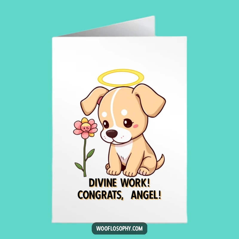 Free Printable Congrats Card: Angel Dog Flower, Joyful Downloadable Gift