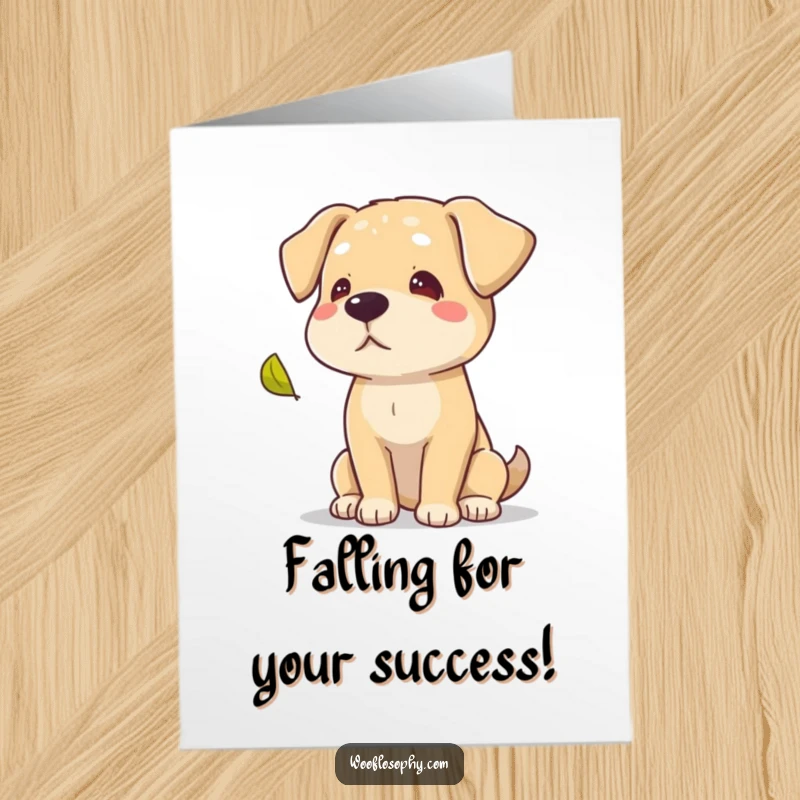 Funny Free Printable Congratulations Card: A wise dog observes a falling leaf, symbolizing thoughtful congratulations for an achievement.