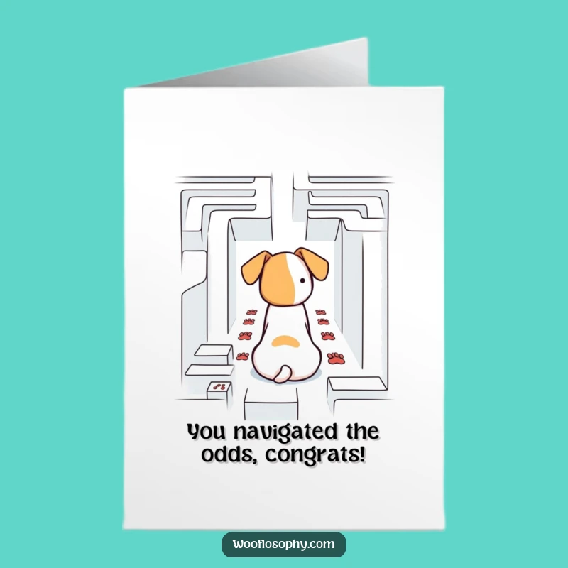 Free Printable Congrats Card: Dog Solves Maze, Clever Pooch Downloadable