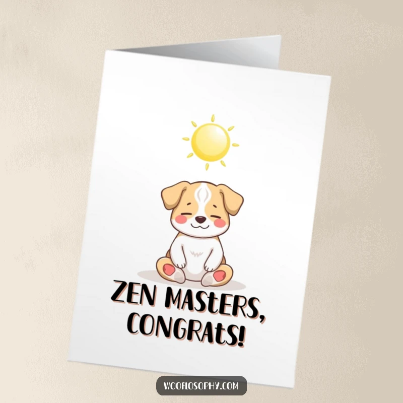 Funny Free Printable Congratulations Card: Dog meditating under the sun, embodying serene success and humorous calm.