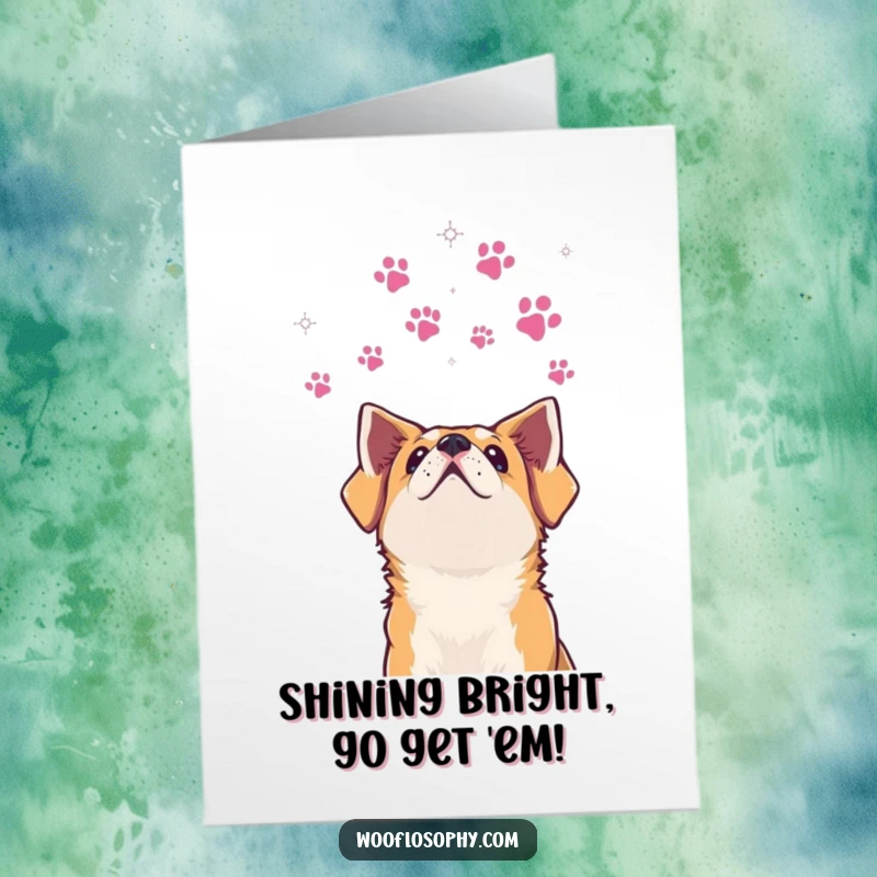 Funny Free Printable Congratulations Card: Dog looking up at a constellation made of paw prints, celebrating great achievements.