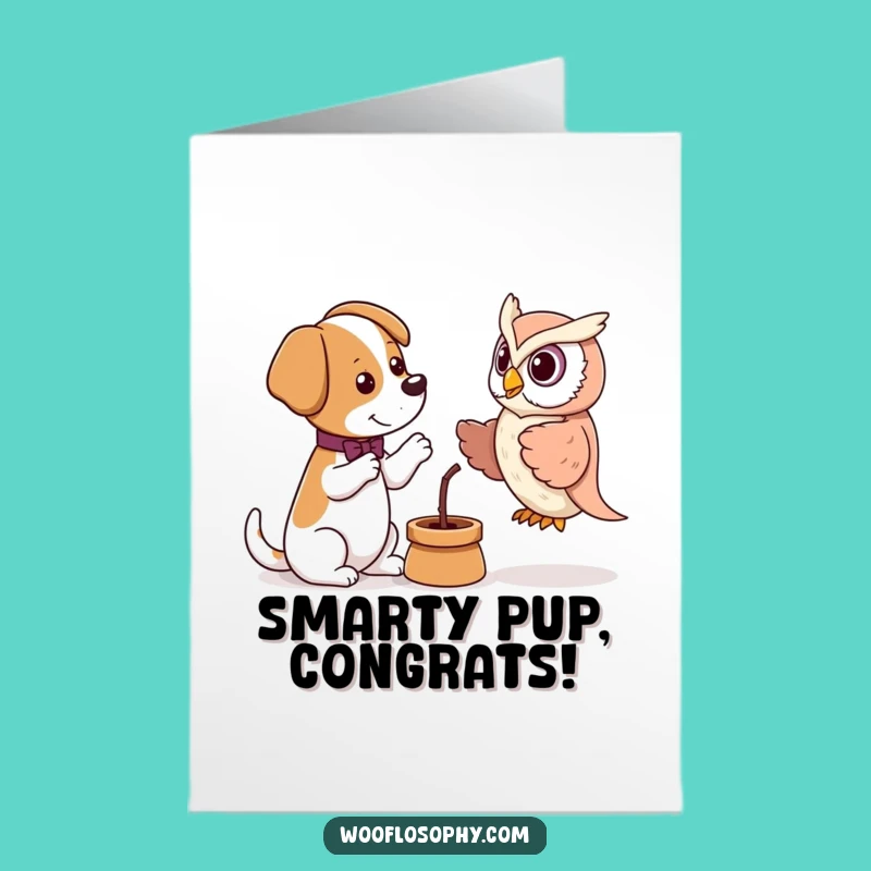 Free Printable Dog Owl Puppet Congrats Card: Clever Pup Funny Downloadable