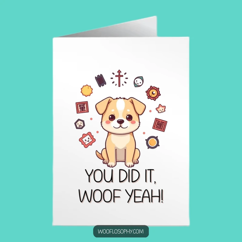 Free Printable Congrats Card: Wise Dog celebrates success, a downloadable gift!