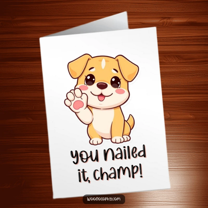 Funny free printable congratulations card: A humorous dog standing tall, paw up as if explaining the secret to their incredible success.