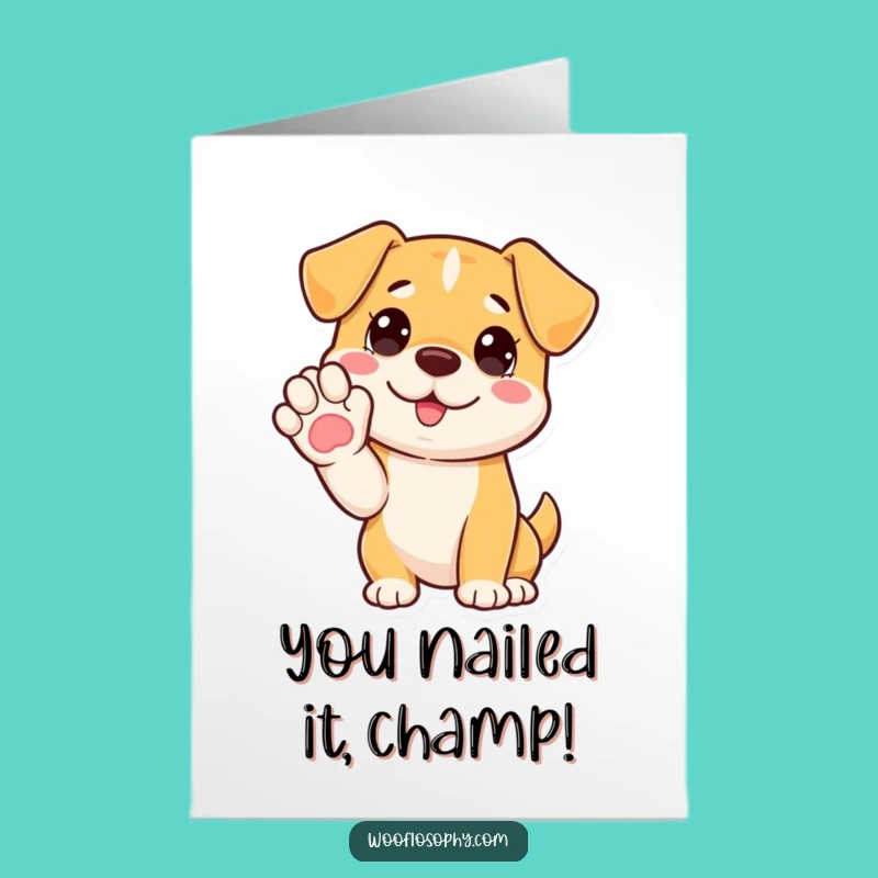 Free Printable Congrats Card: Dog Explaining Success Triumph - Downloadable Humorous Greeting
