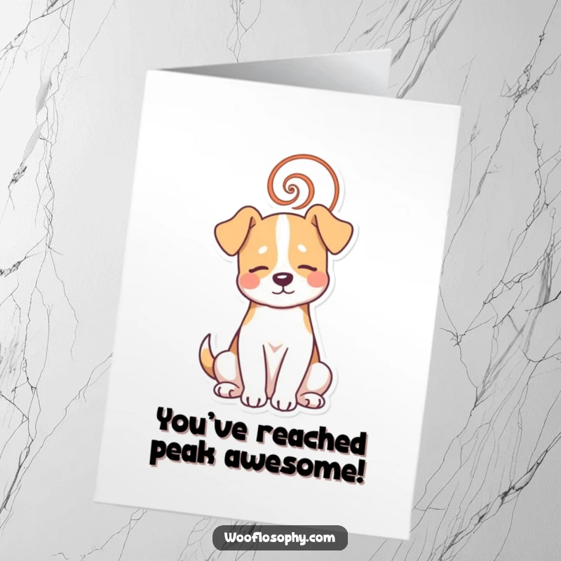 Funny Free Printable Congratulations Card: Dog in deep thought, spiral from head, celebrating achievements with zen.