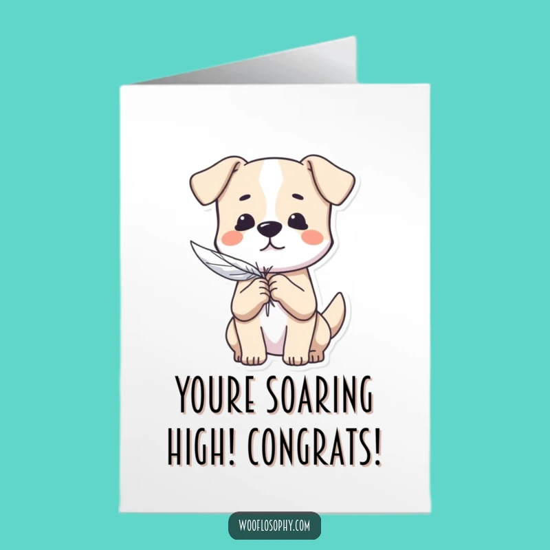 Free Printable Congrats Card: Feather Dog, Light Downloadable Gift