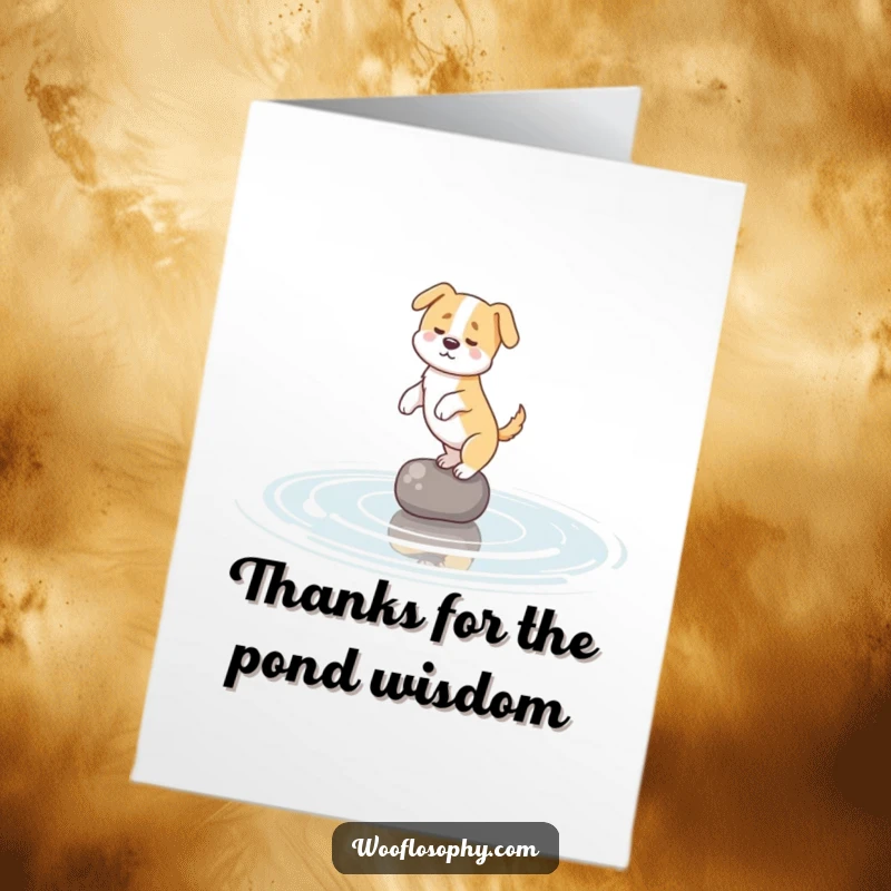 Funny Free Printable dog balancing on water, a thank you card expressing gratitude with humor.