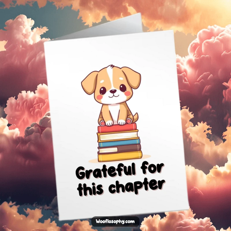 Funny Free Printable Thank You Card: A dog looking serene while balanced on a small stack of books, a downloadable gift.
