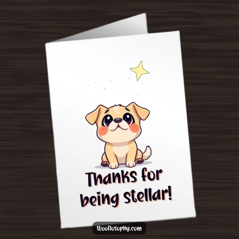 Funny Free Printable thank you card featuring a dog gazing in wonder at a vast, starry night sky. A cosmic thank you.