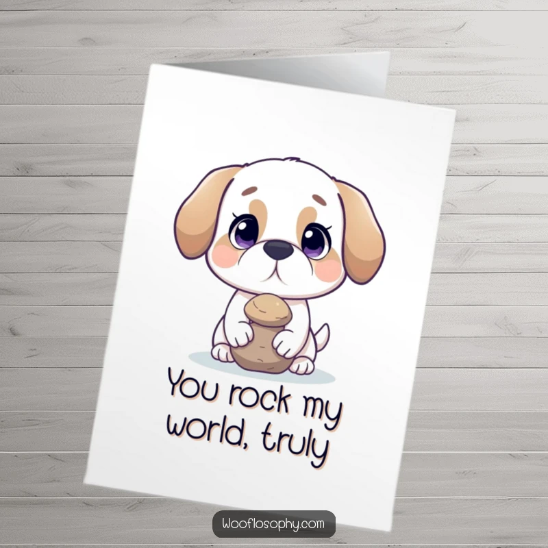 Funny Free Printable Thank You Card: Dog balancing a serene rock on its nose, conveying a balanced sense of gratitude.