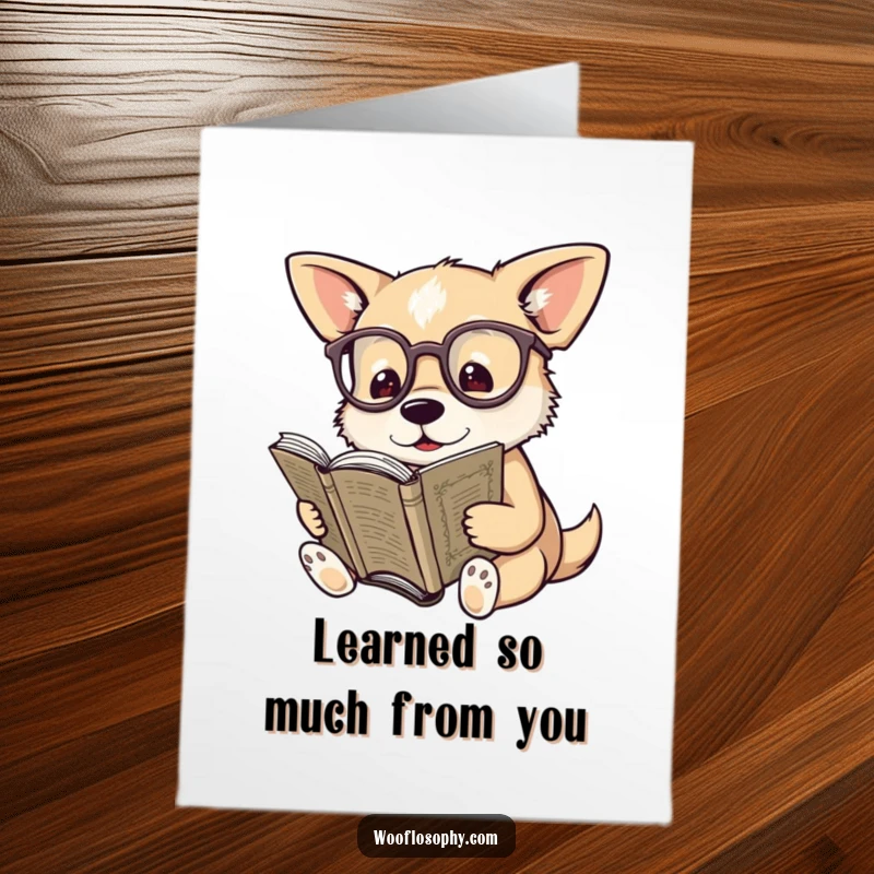 Funny Free Printable Thank You Card: Dog wearing spectacles reads a very old book, expressing thanks with downloadable art.
