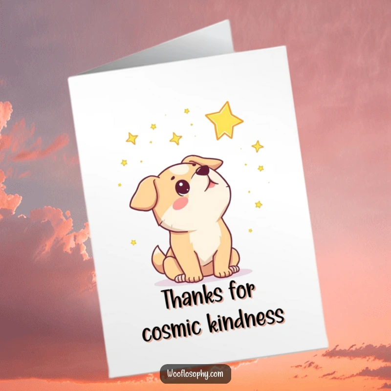 Funny Free Printable Thank You Card: Dog gazing at the night sky full of stars with wonder, expressing thanks humorously.