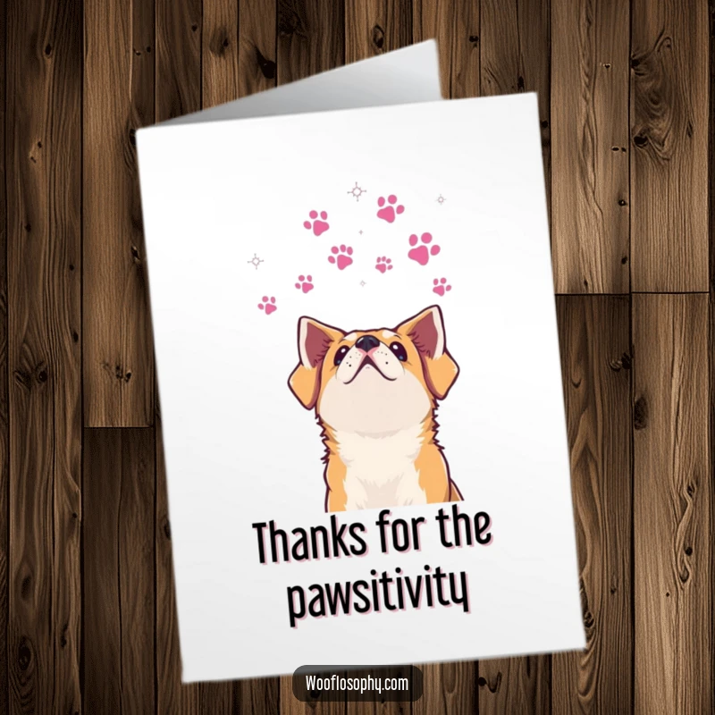 Funny Free Printable Thank You Card: Dog gazing upwards at a constellation formed by paw prints, expressing deep thanks.