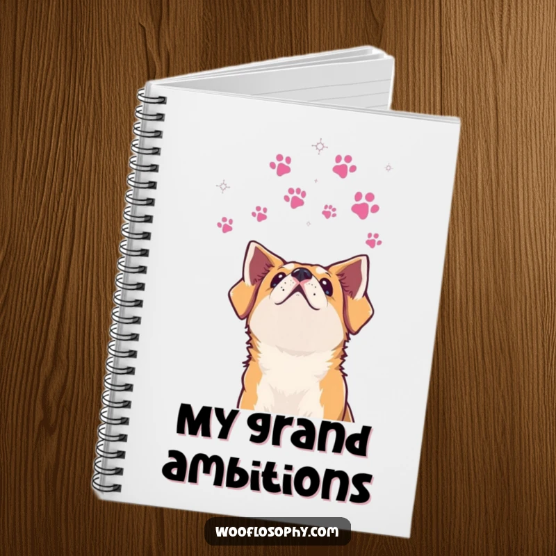 Funny dog notebook with a dog looking at a paw print constellation, perfect for jotting down dreamy thoughts.