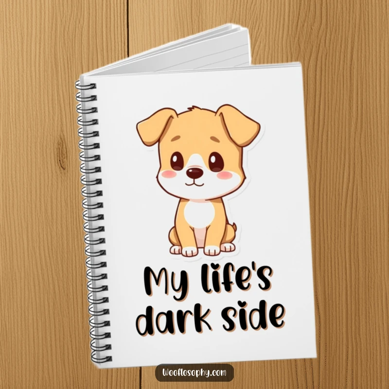 Funny notebook with a dog character looking at its shadow, perfect for capturing thoughts and ideas, a witty funny gift.