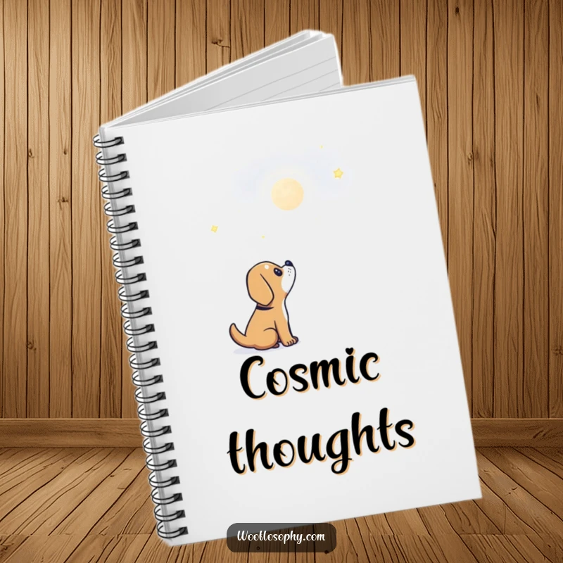 Funny dog notebook featuring a dog’s face filled with wonder, gazing at a single, bright star.