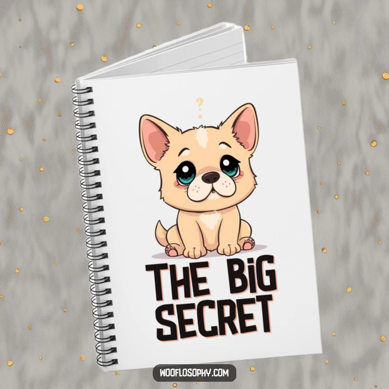 Funny notebook with a dog's eyes wide open, humorously inspired by the discovery of a profound truth.