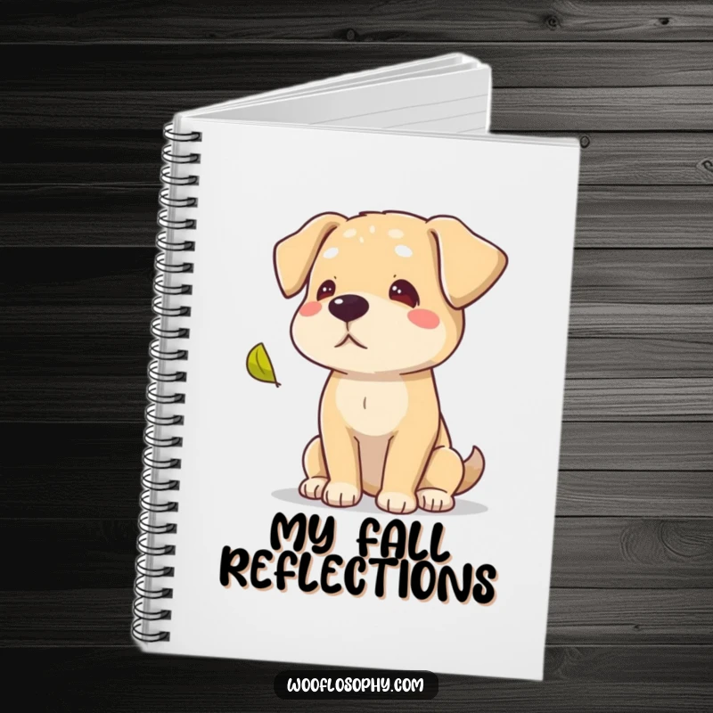 Funny dog gazing at a falling leaf, perfect for jotting down seasonal thoughts and reflections.