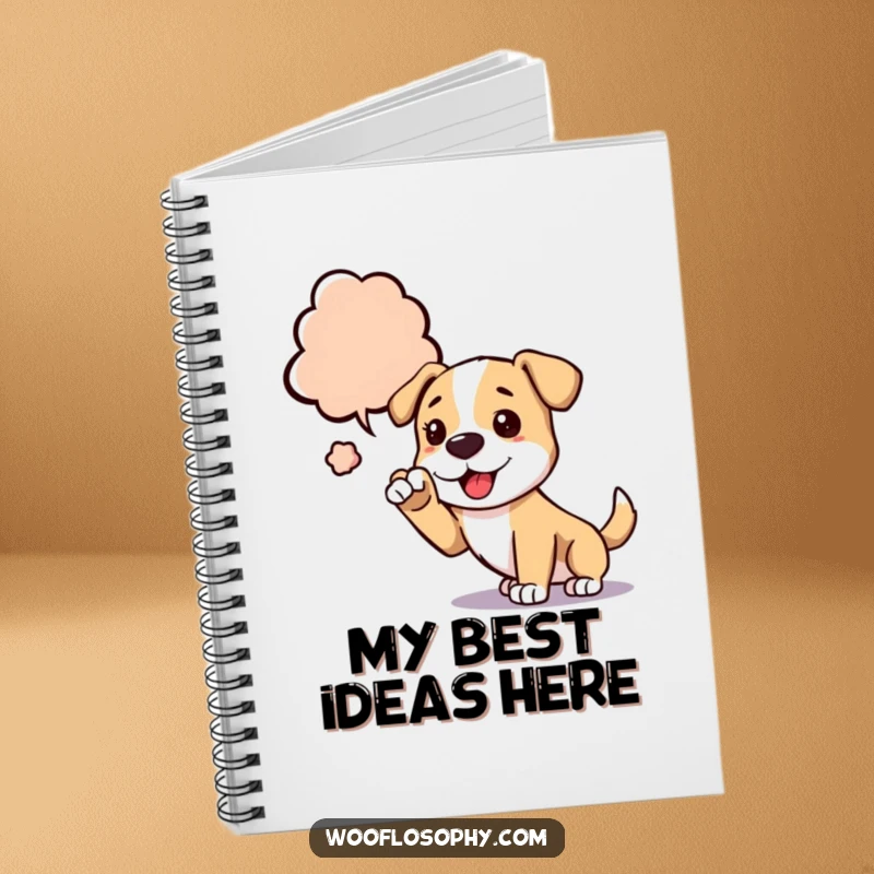 Funny dog notebook with a dog reaching for a thought bubble, perfect for jotting down creative ideas.