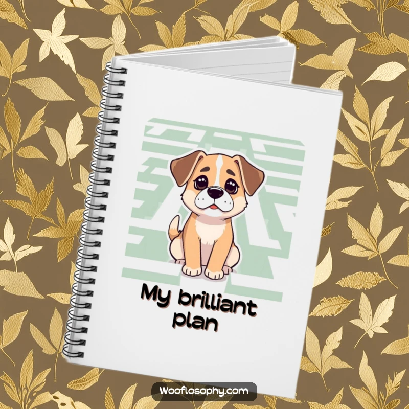 Funny Dog Notebook: A calm, determined dog contemplates a maze, symbolizing focused planning and logical thinking.