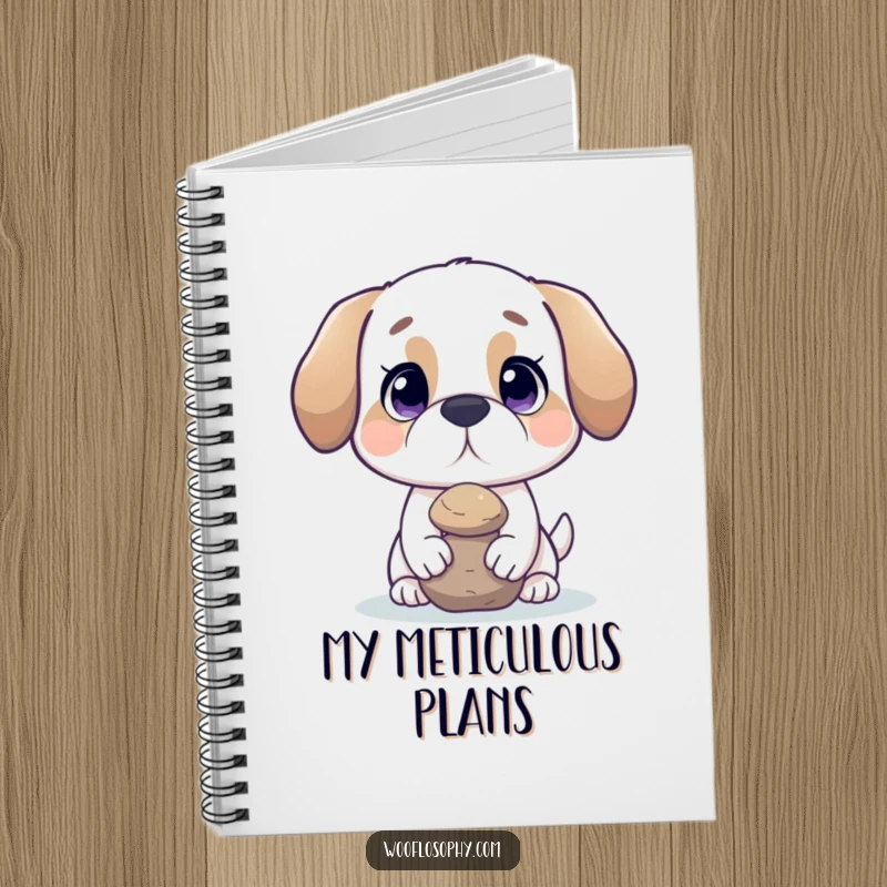 Funny dog notebook with a dog balancing a rock, perfect for jotting down focused thoughts.