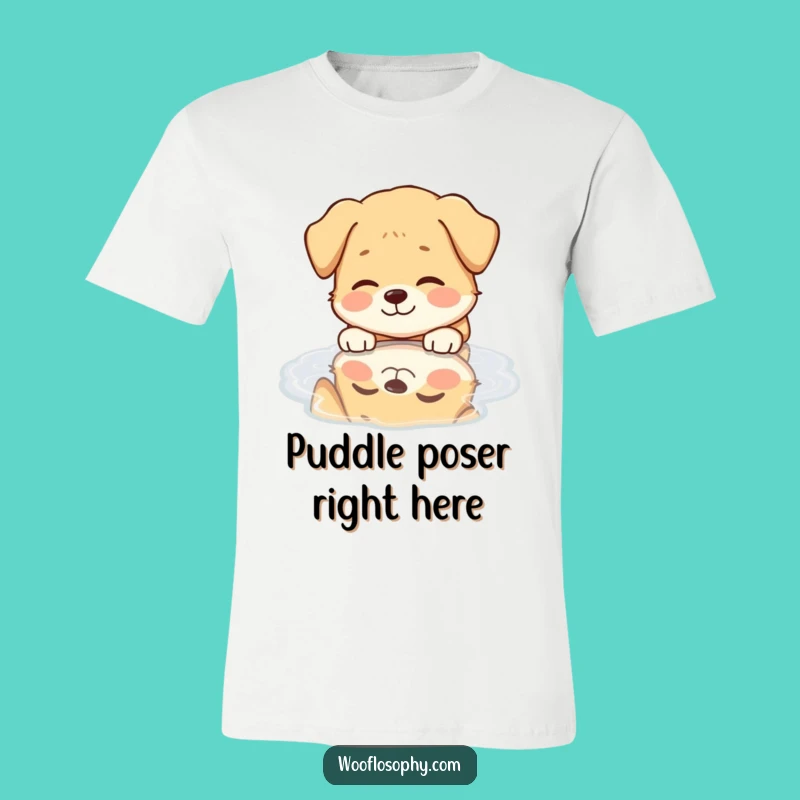 Funny Dog Puddle Reflection T-Shirt: Serene Pup's Smile, a Comical Outfit for Dog Enthusiasts