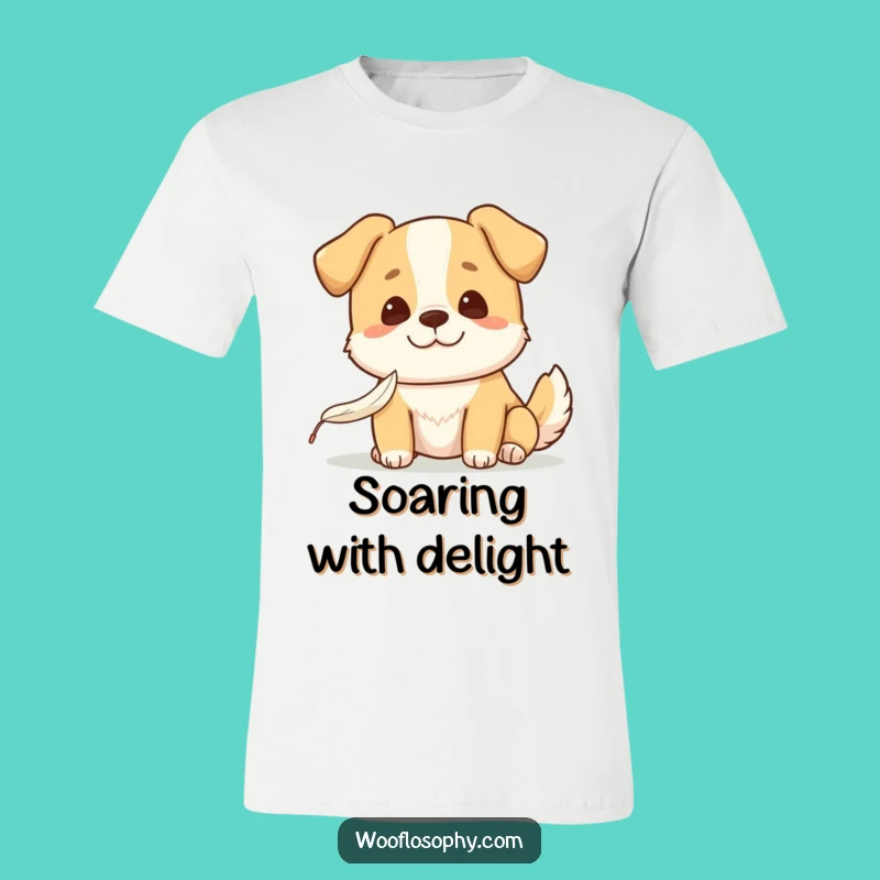 Funny Kawaii Dog Feather T-Shirt: Gentle smile tee, a heartwarming and funny gift for nature lovers.