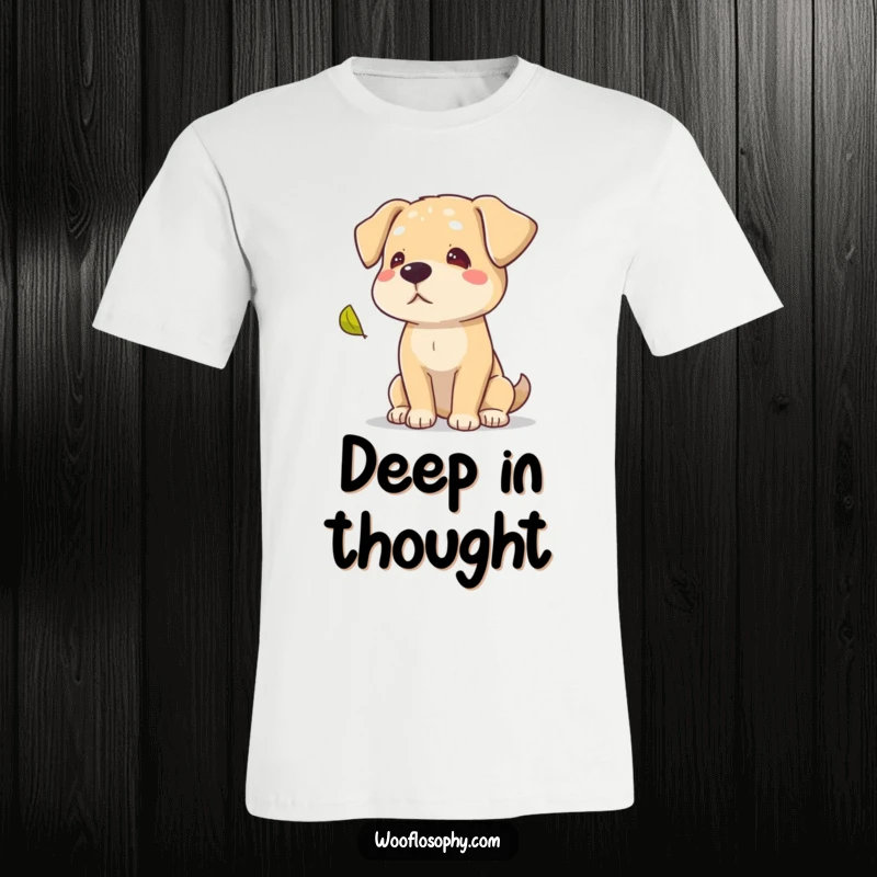 Funny dog looking thoughtfully at a solitary leaf falling from a tree, perfect for autumn lovers.