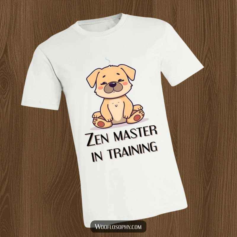 Funny t-shirt featuring a dog meditating serenely with smoke rising, conveying peacefulness and comedic relaxation.
