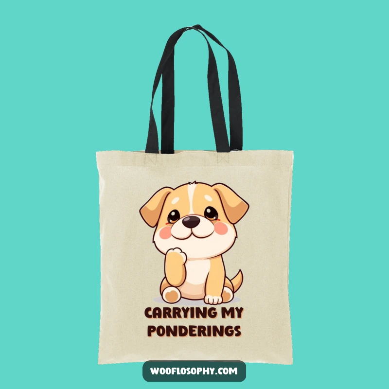 Funny Kawaii Dog Tote Bag: Pensive pup sack, a practical and funny gift for thinkers and students.