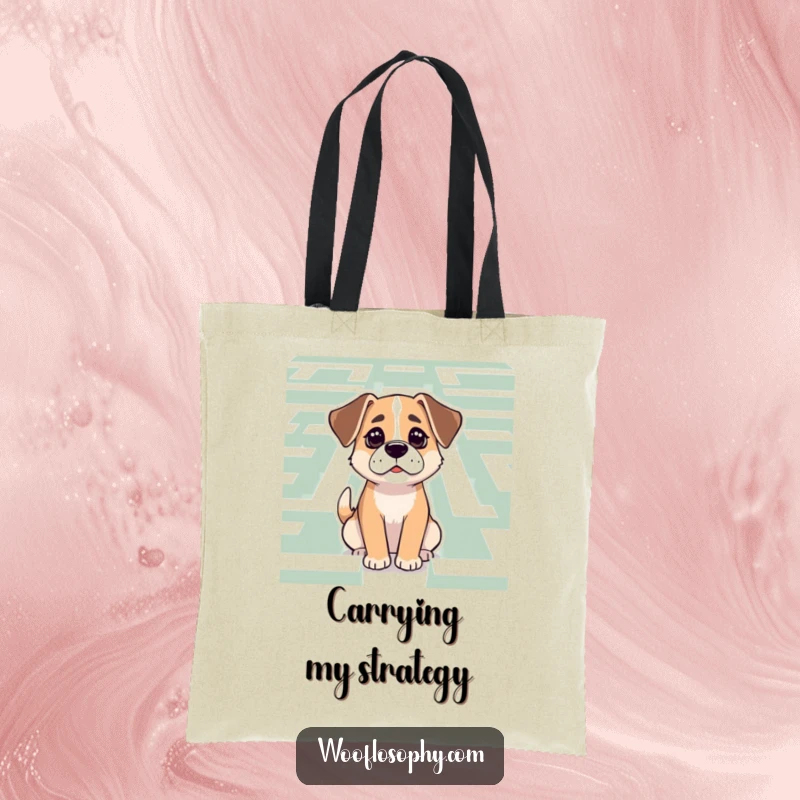 Funny Dog Tote Bag: A dog thoughtfully considers a challenging maze with a look of quiet resolve.