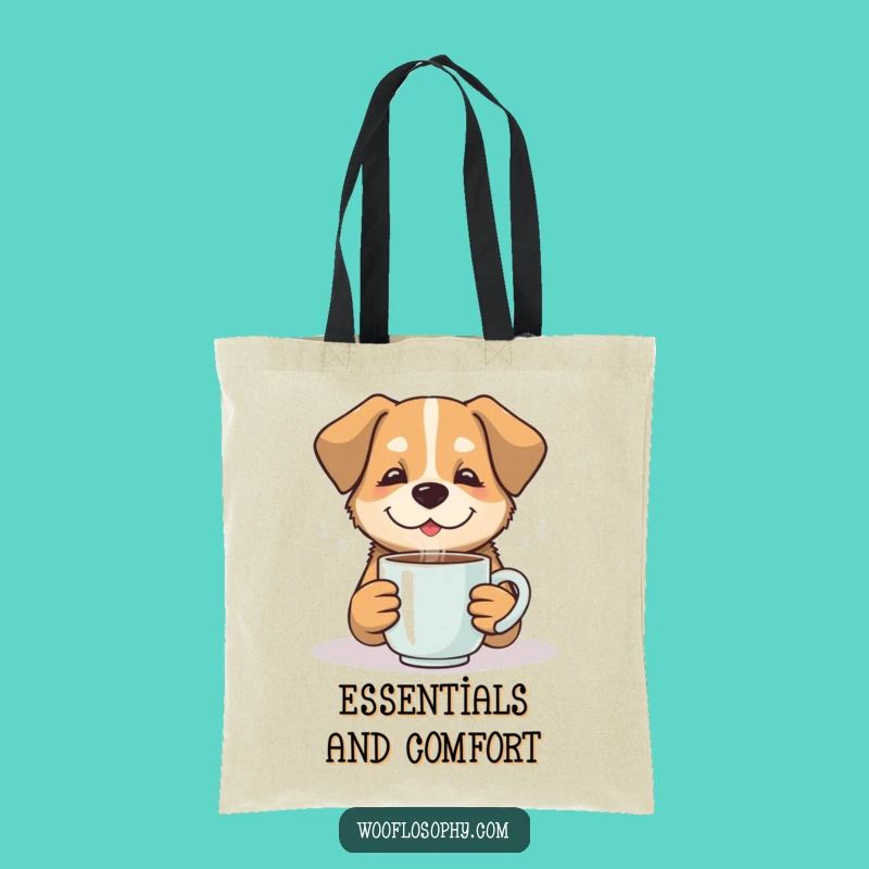 Funny Contented Dog Tote Bag - Carry Your Calm & Coffee Gift