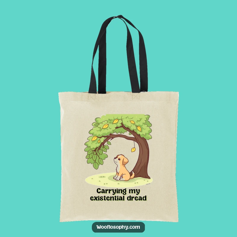 Funny Contemplative Dog Tote Bag: Autumn Leaf Wisdom Accessory Gift