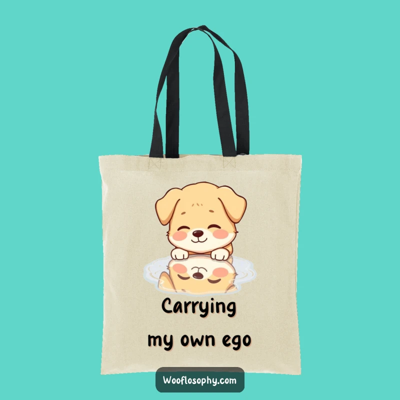 Funny Dog Reflection Tote Bag: Serene Pup's Puddle Style, a Chic and Humorous Accessory